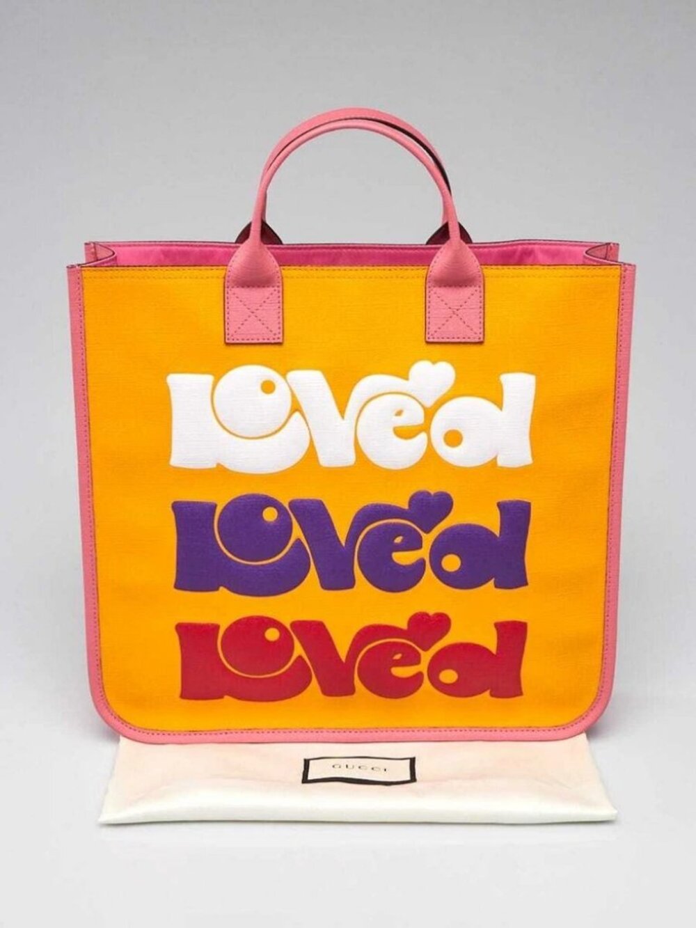 Gucci Pink/Yellow Coated Canvas Rainbow "Loved" Children's Tote Bag - Picture 12 of 12
